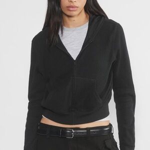 Aritzia Waffle Black Zip-Up Hoodie